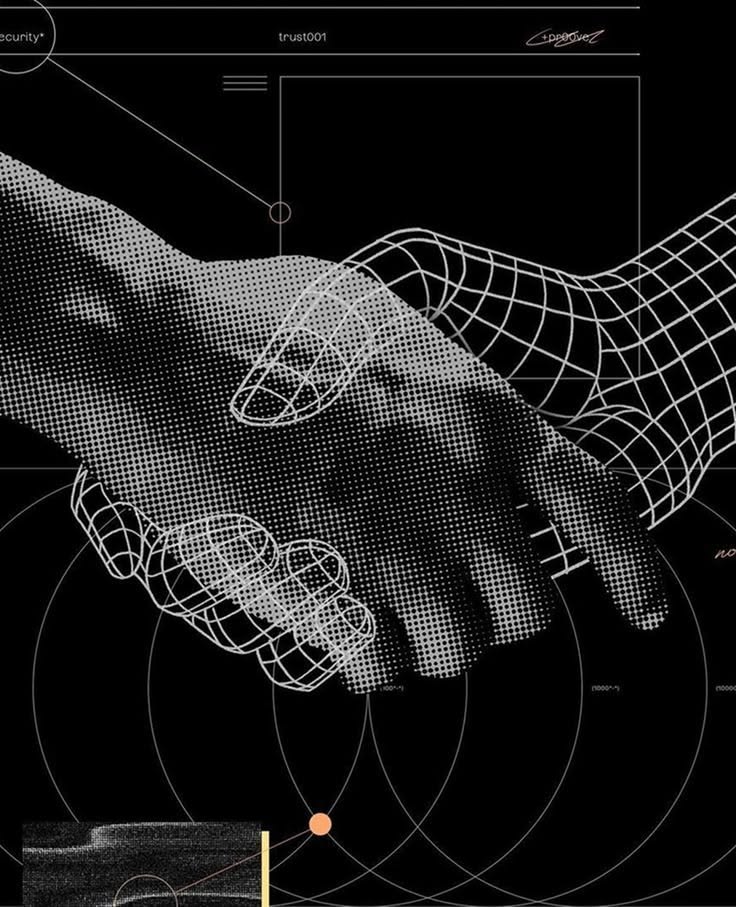Wireframe handshake between two hands